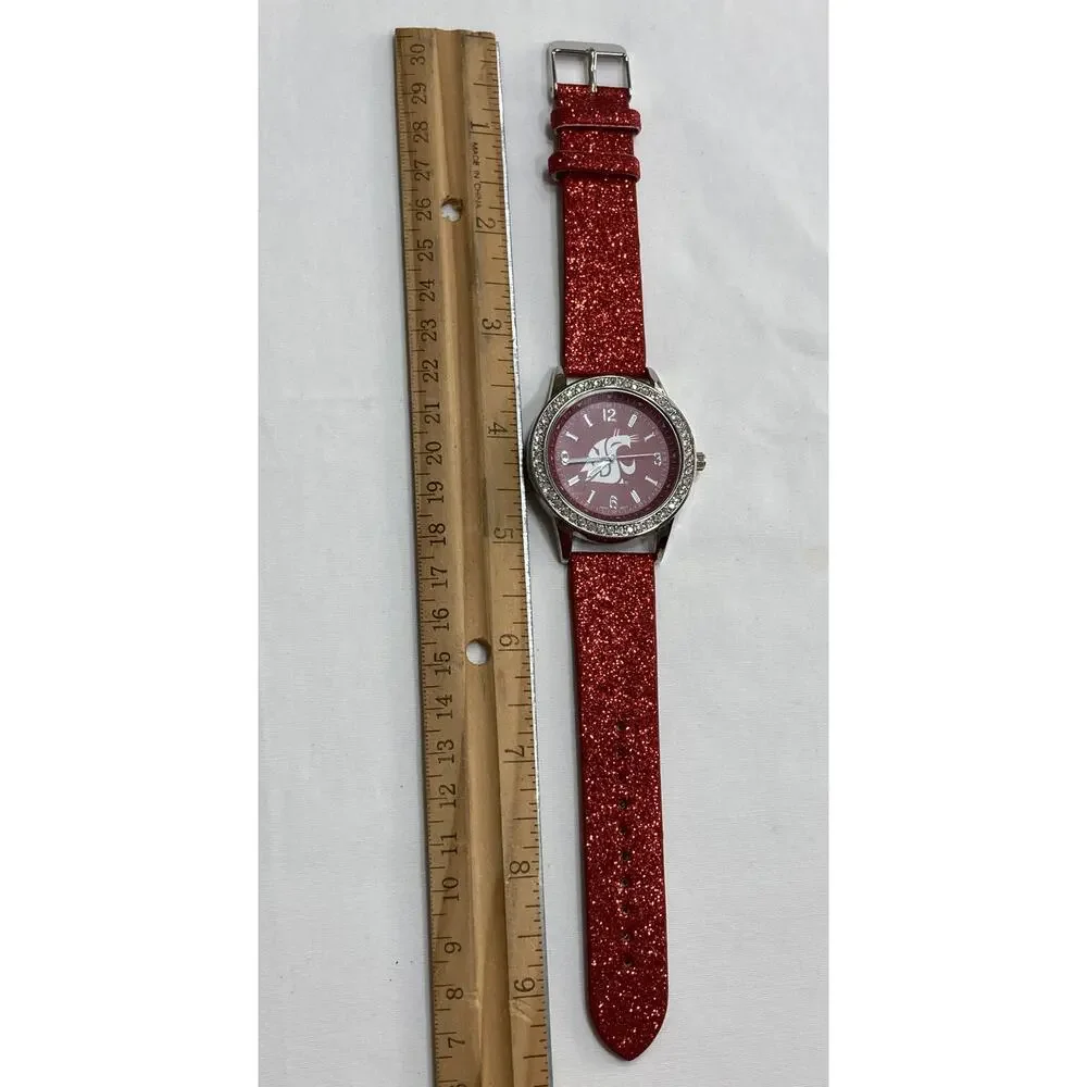 Washington State Cougars Ladies Crystals Watch, Glitter Band, NCAA
